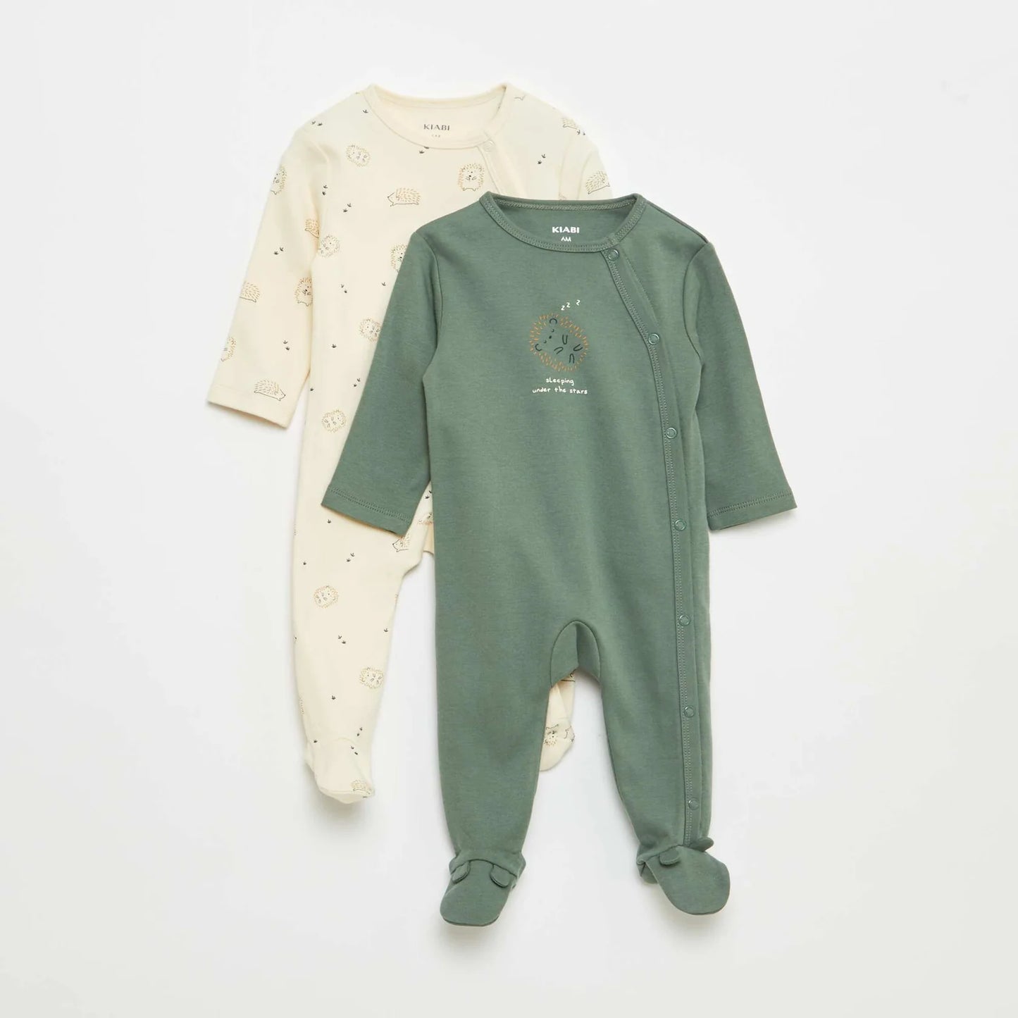 Pack of 2 sleepsuits with press-stud opening and attached feet