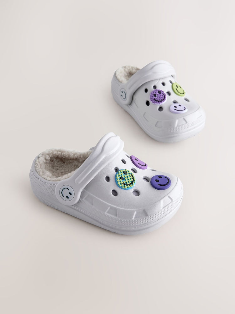 Grey happy face warm lined slipper clogs