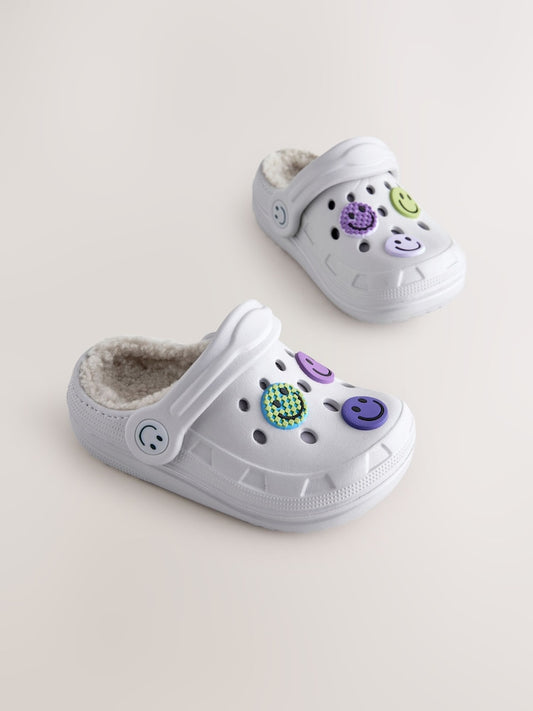 Grey happy face warm lined slipper clogs