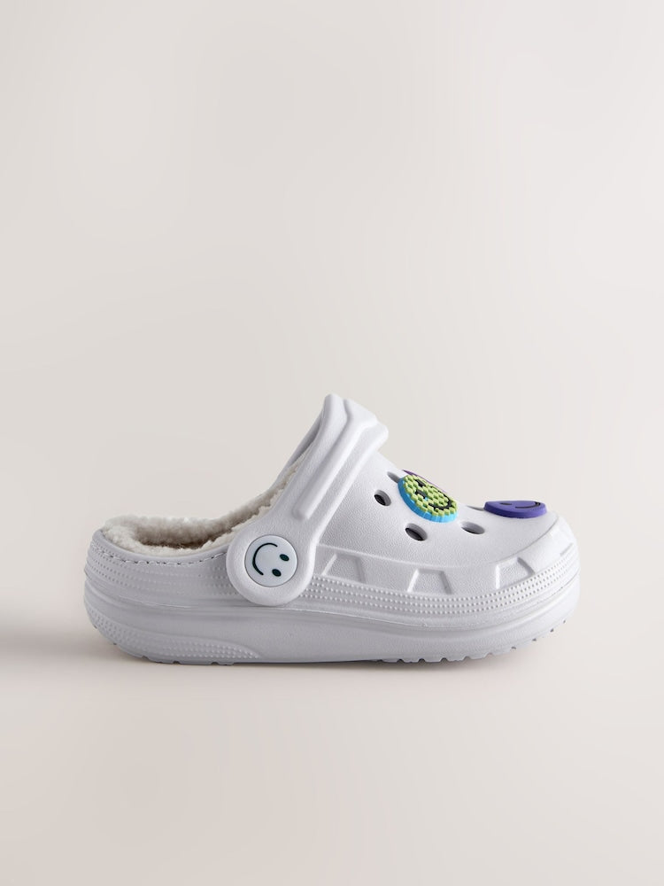 Grey happy face warm lined slipper clogs