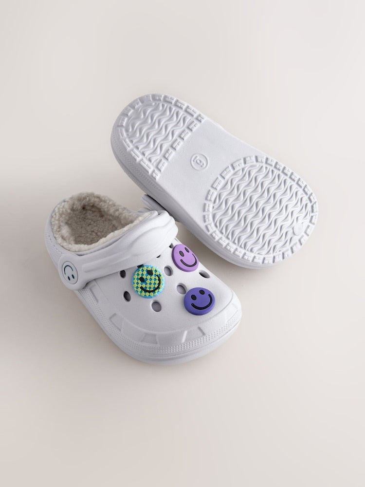 Grey happy face warm lined slipper clogs