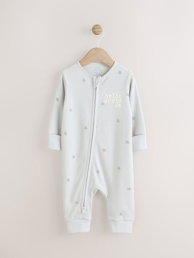 Hello World Two Way Zip Baby Sleepsuit