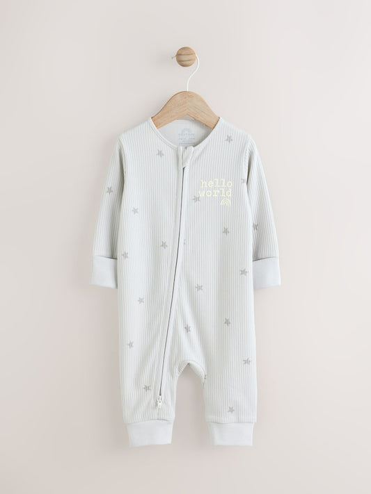 Hello World Two Way Zip Baby Sleepsuit