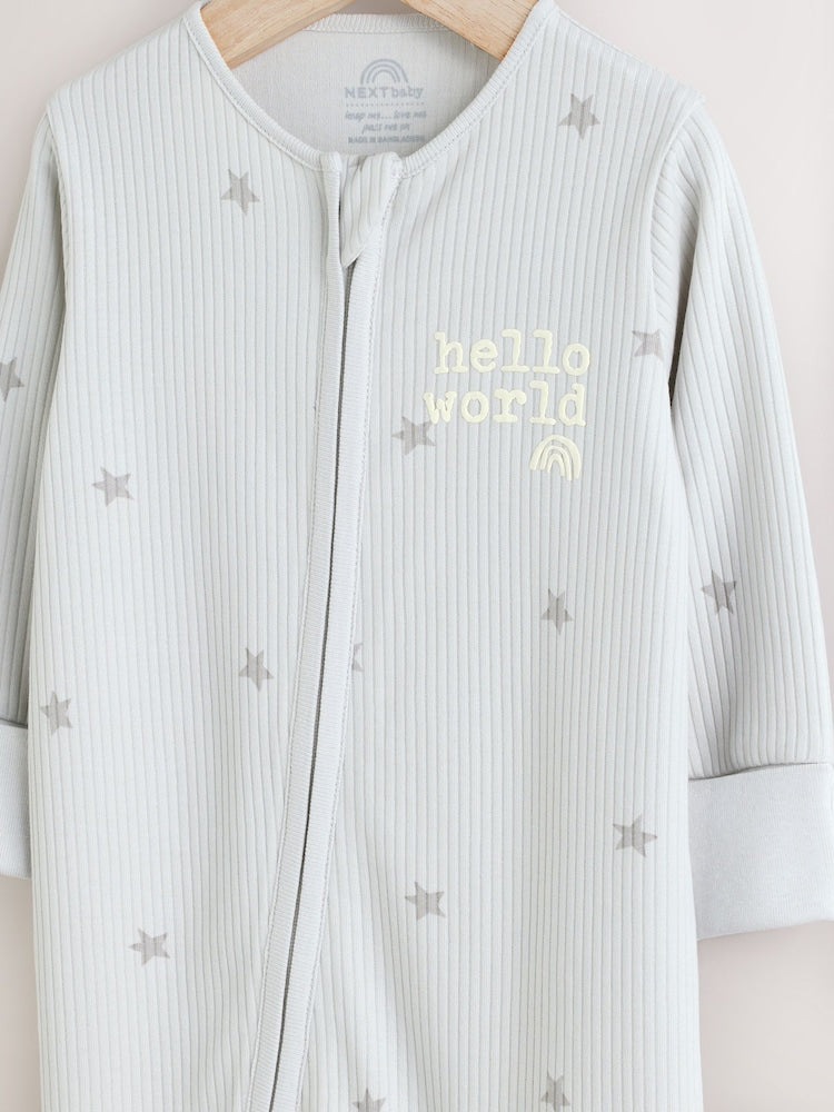 Hello World Two Way Zip Baby Sleepsuit