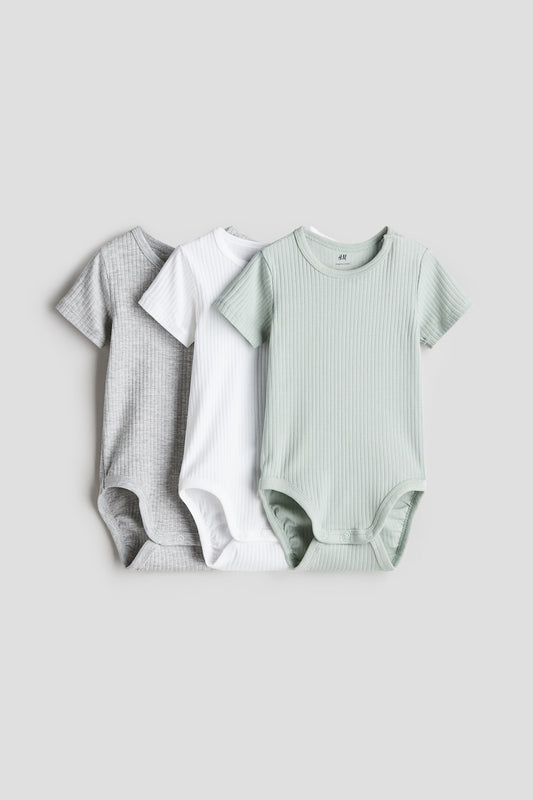 H&M 3-PACK RIBBED COTTON BODYSUITS
