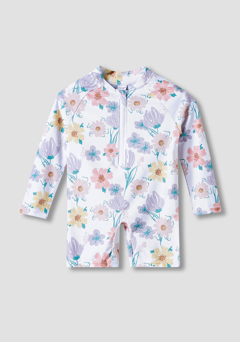 Floral Print Swimsuit with towel and sunglasses