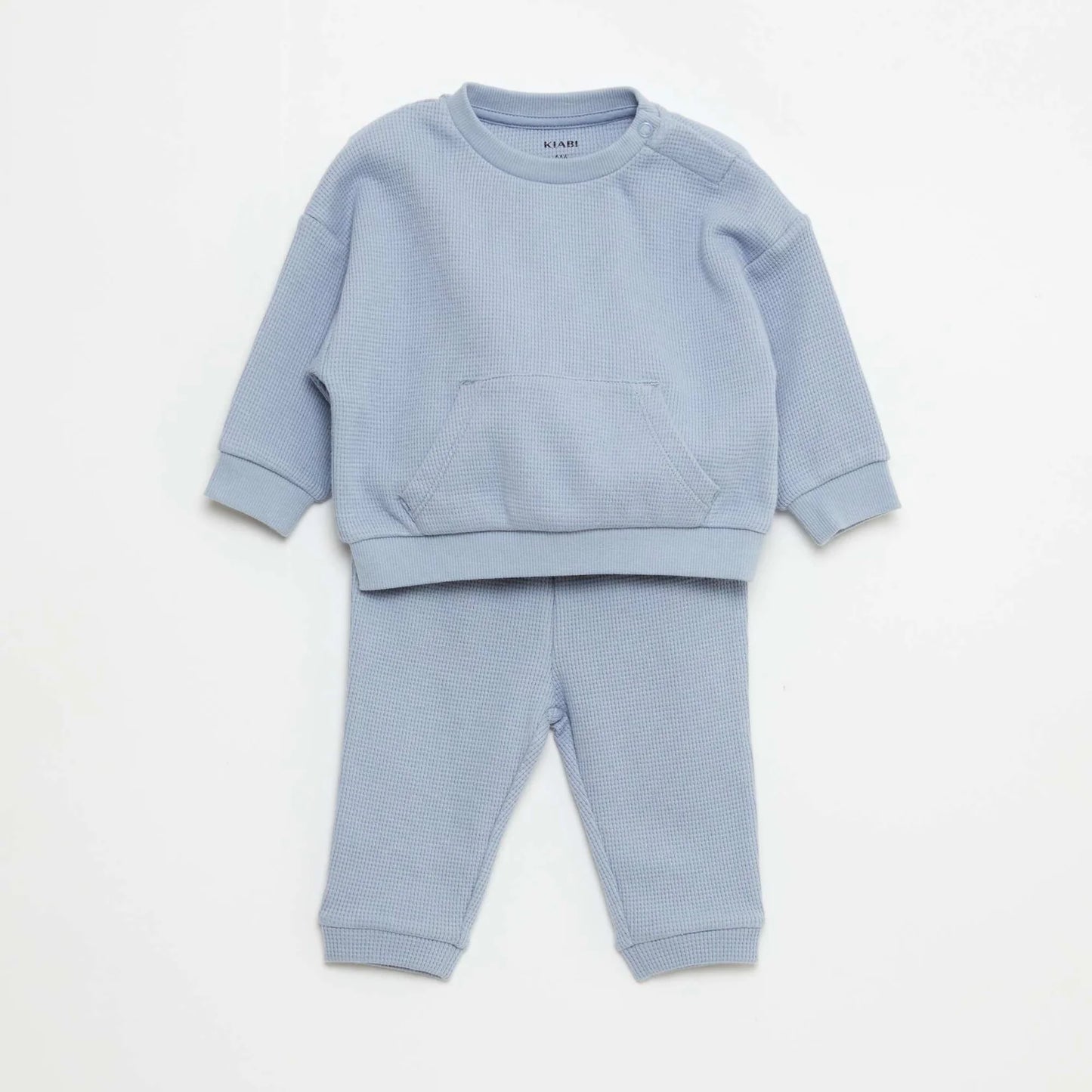 Waffle-knit sweatshirt and trousers set