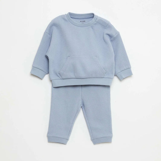 Waffle-knit sweatshirt and trousers set
