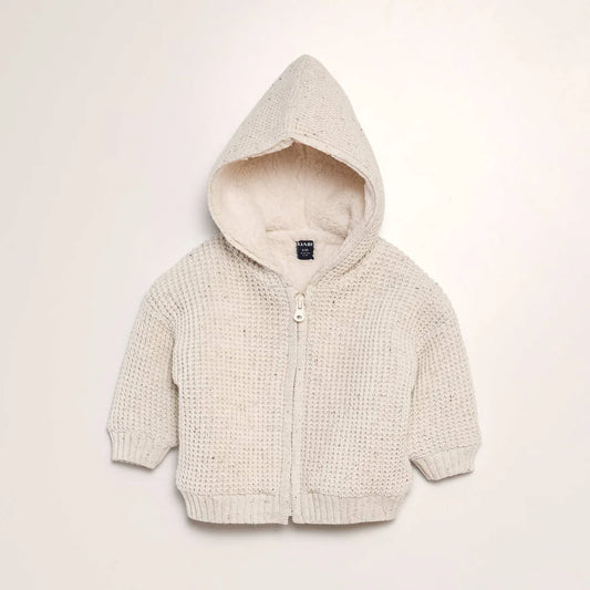 Knitted cardigan with hood BEIGE