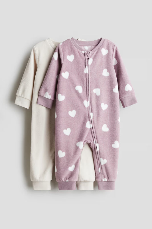 2 pack fleece zip-up sleepsuits