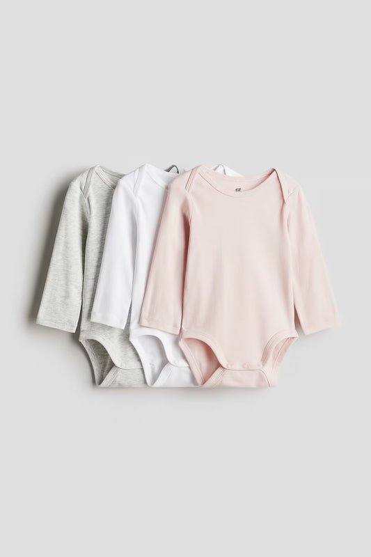 3 pack long sleeved cotton bodysuits