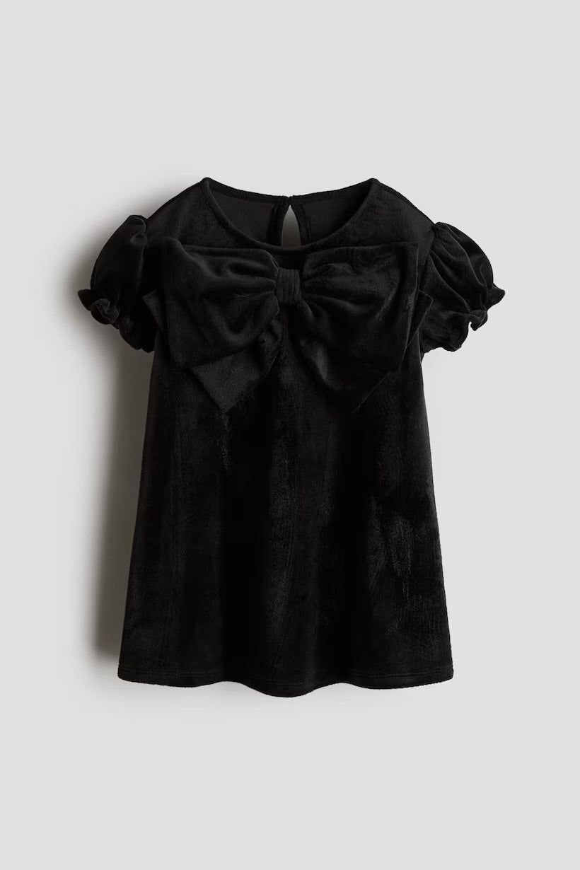 Bow detail velour dress