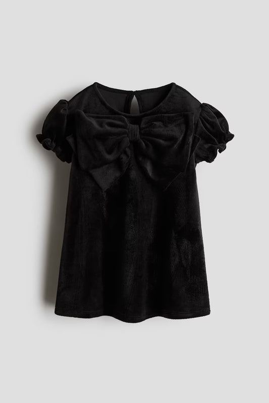 Bow detail velour dress