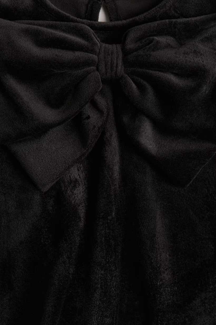 Bow detail velour dress