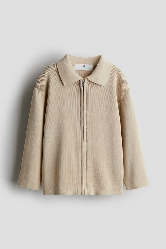 Rib knit zip through cardigan