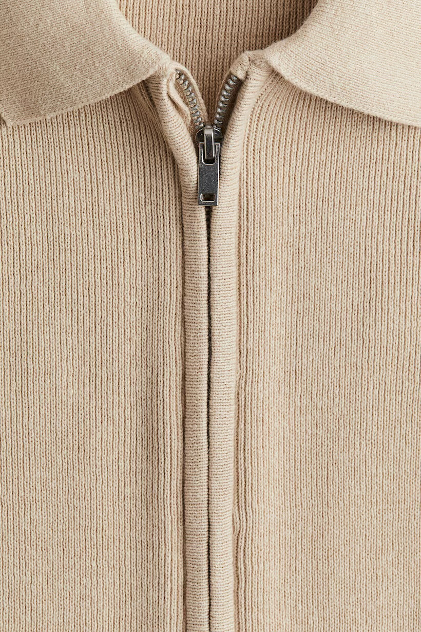 Rib knit zip through cardigan