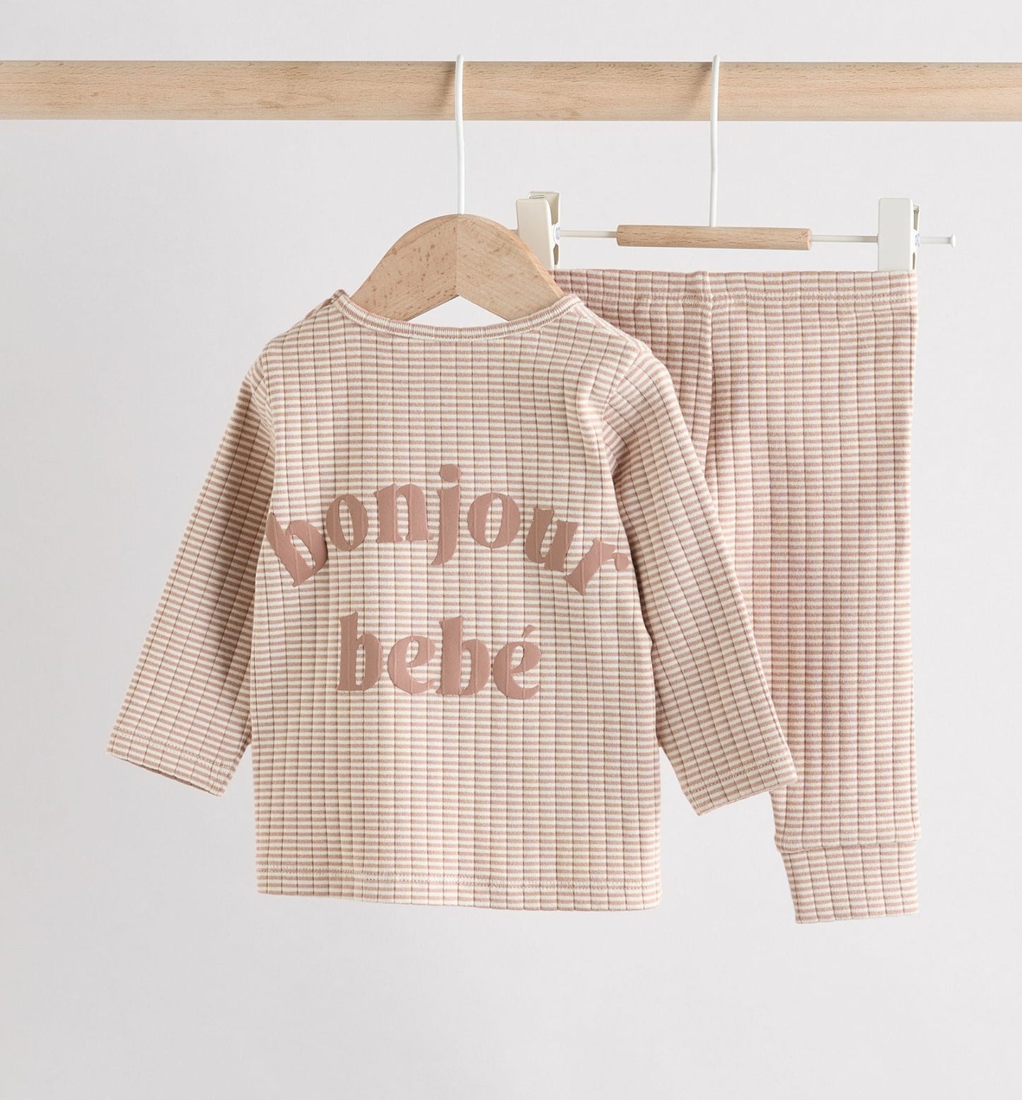 Neutral striped baby top and legging set