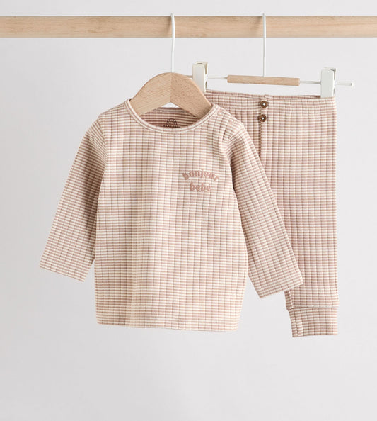 Neutral striped baby top and legging set