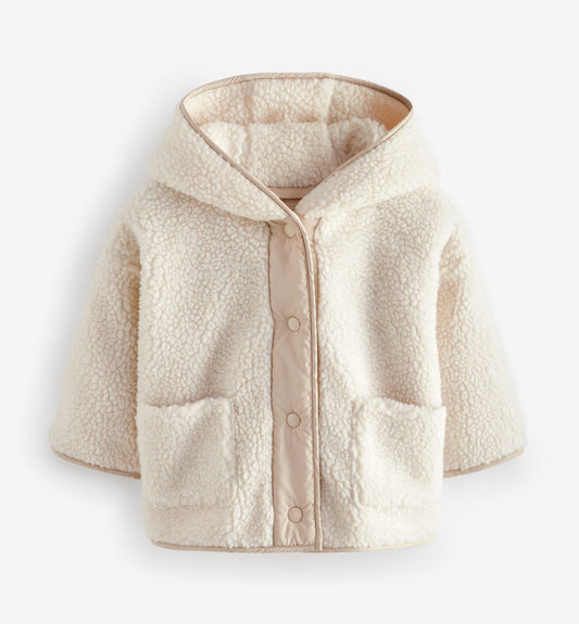 Cream hooded zip fleece jacket