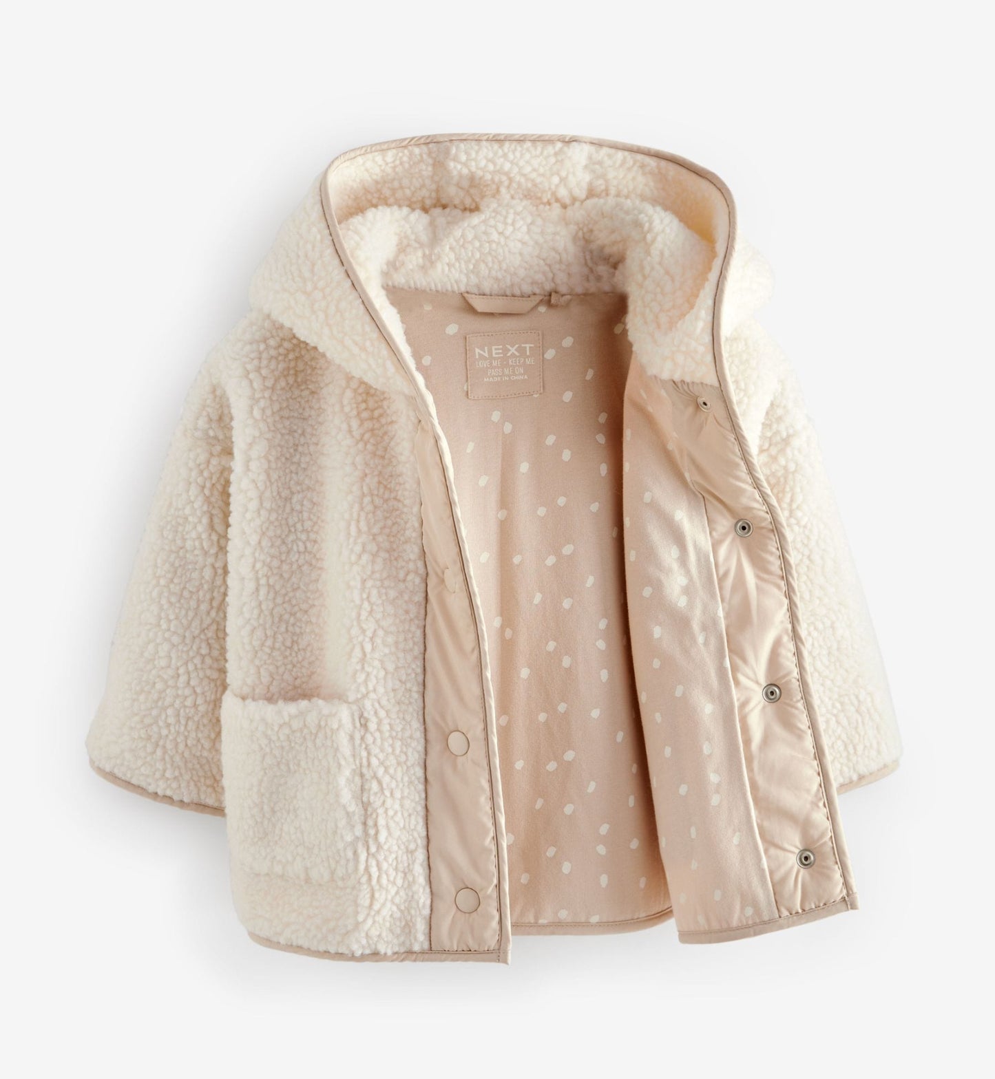 Cream hooded zip fleece jacket