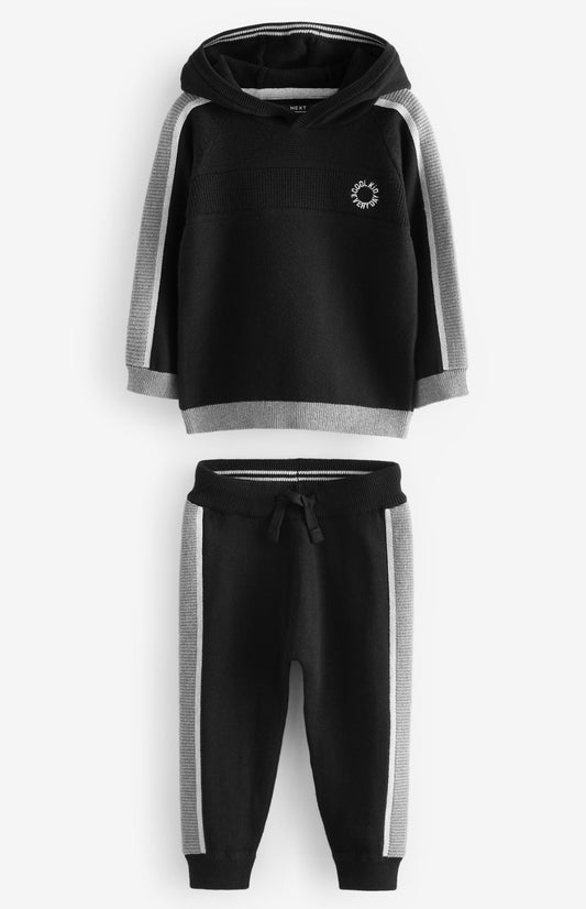 Black knitted 100% cotton joggers set