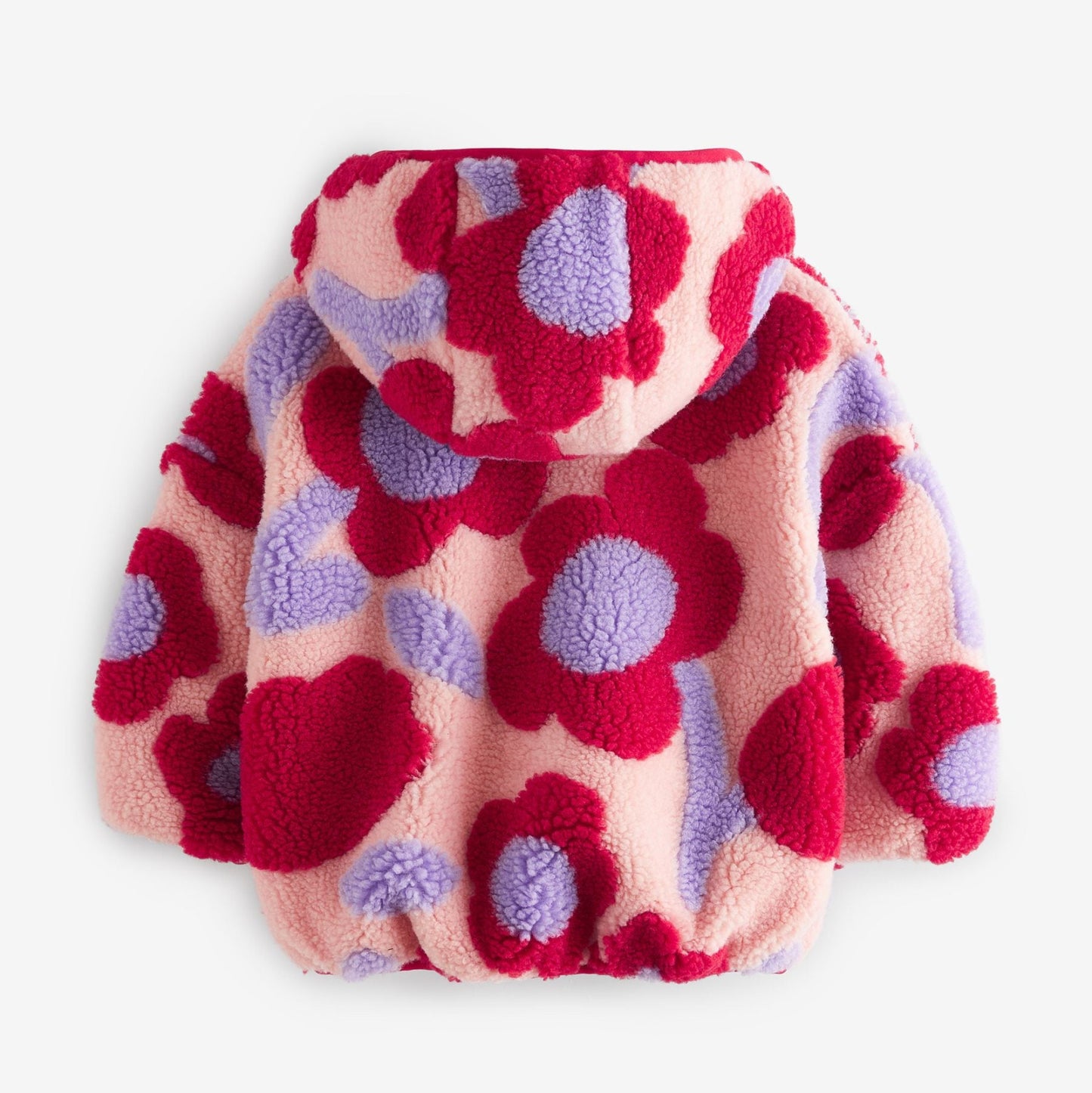Red hooded floral zip fleece jacket