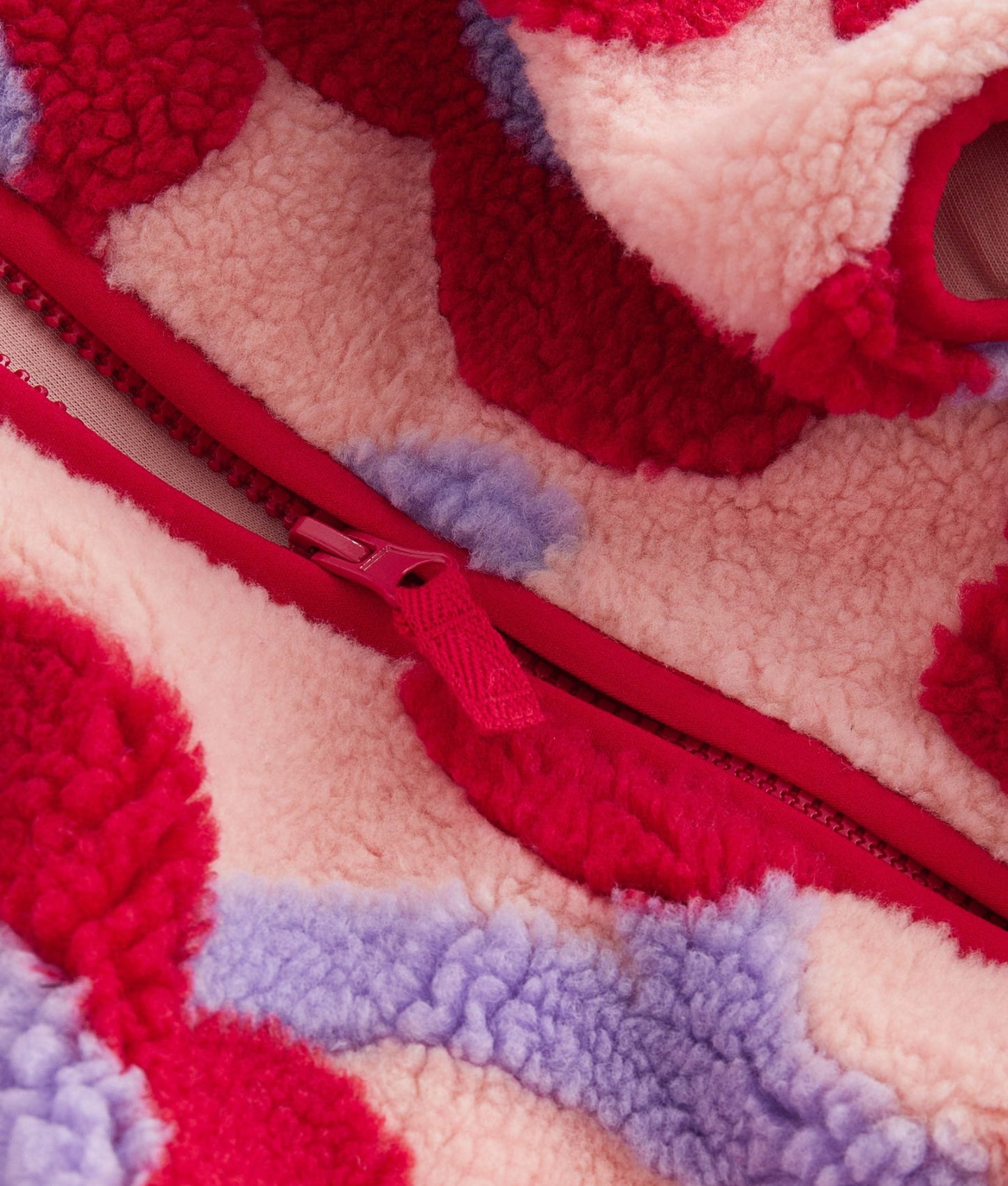 Red hooded floral zip fleece jacket