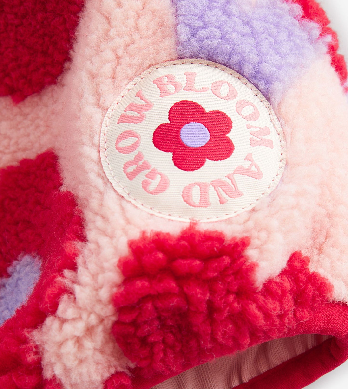 Red hooded floral zip fleece jacket