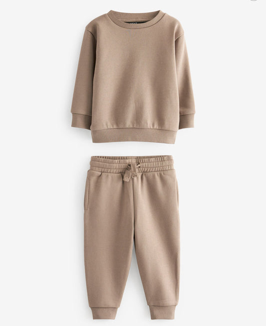 Stone plain sweatshirt and pant set