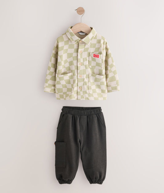 Green checkerboard jersey shirt and jogger set